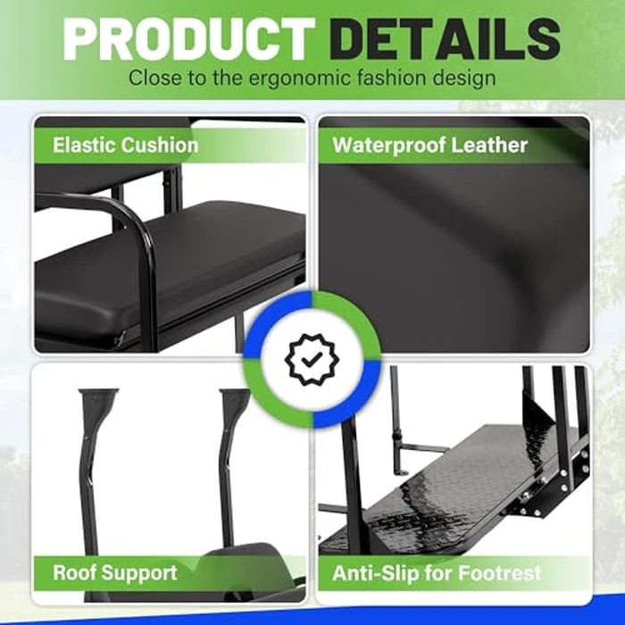ECOTRIC Rear Seat Kit W/Grab Bar Compatible with 2004-Up Club Car Precedent/Tempo/Onward Gas or Electric All Models, Flip Folding Back Seat w/Roof Support by ECOTRIC - Image 4