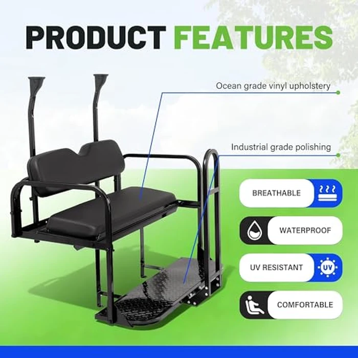 ECOTRIC Rear Seat Kit W/Grab Bar Compatible with 2004-Up Club Car Precedent/Tempo/Onward Gas or Electric All Models, Flip Folding Back Seat w/Roof Support by ECOTRIC - Image 6