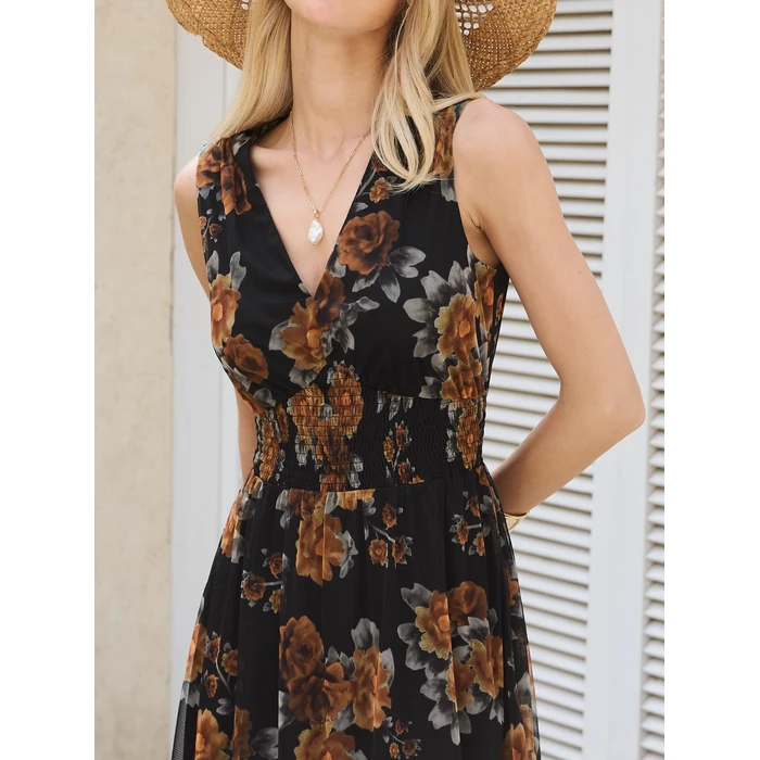 ANRABESS Womens Summer Floral Maxi Dress, A Line Tulle,Elegant for Wedding Guest & Beach Vacation,Flowy Casual Boho Outfits Floral Black Yellow Medium by ANRABESS - Image 7