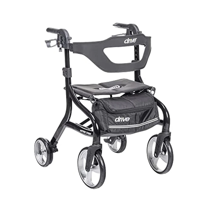 Drive Medical Nitro Sprint Foldable Rollator Walker with Seat - Lightweight Support - Large Wheels - Compact Folding Design - Adjustable Comfort - Standard Size - Black by Drive Medical - Used - Good condition - US$169.57