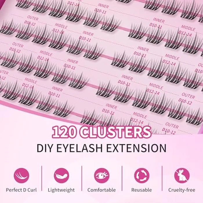 MLEN DIARY Cluster Lashes 120 Clusters Manga Lashes D Curl Individual Lashes Natural Look Fluffy Faux Mink Thin Cotton Band False Eyelashes by MLEN DIARY - Image 2