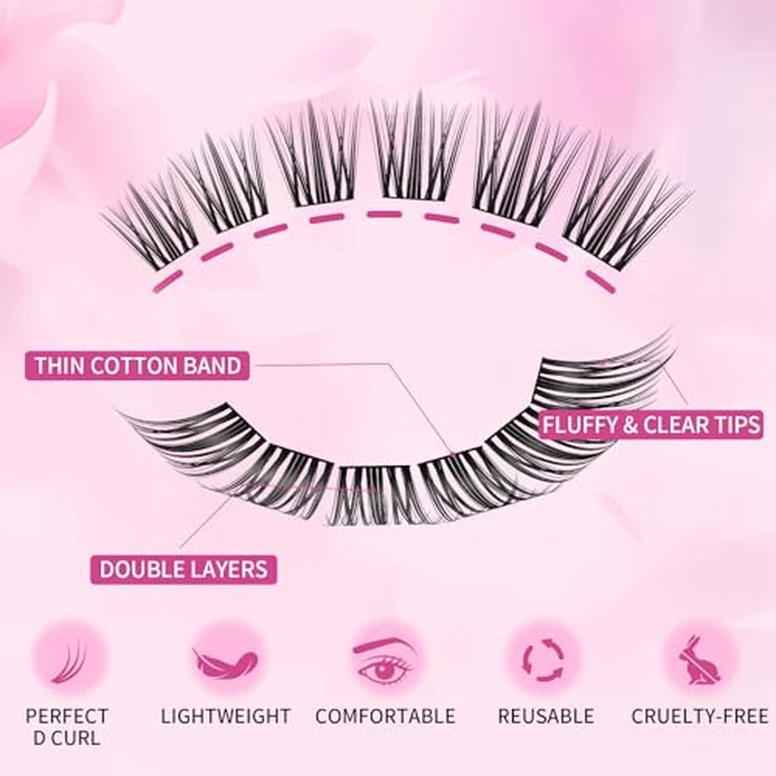 MLEN DIARY Cluster Lashes 120 Clusters Manga Lashes D Curl Individual Lashes Natural Look Fluffy Faux Mink Thin Cotton Band False Eyelashes by MLEN DIARY - Image 4