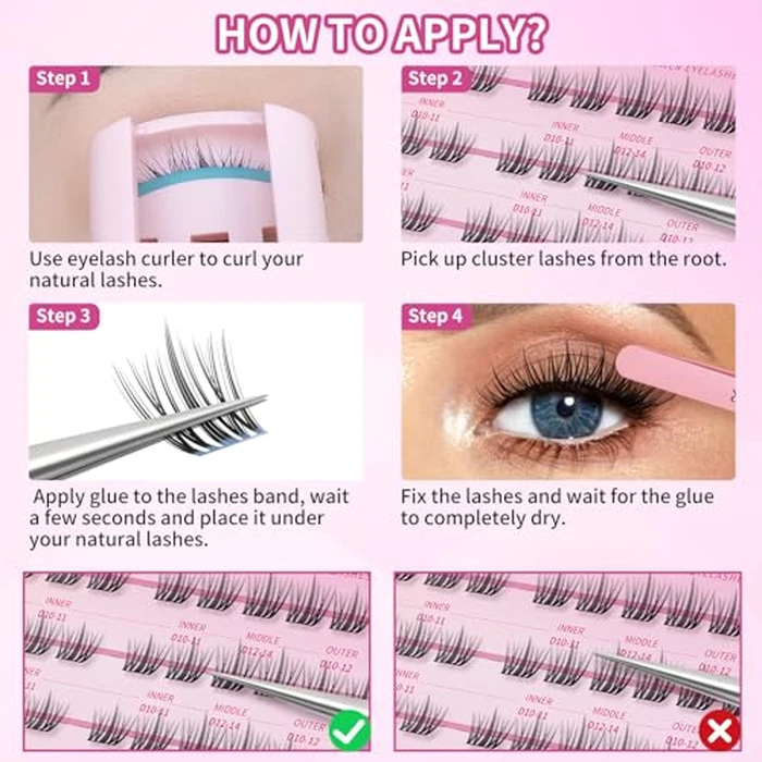 MLEN DIARY Cluster Lashes 120 Clusters Manga Lashes D Curl Individual Lashes Natural Look Fluffy Faux Mink Thin Cotton Band False Eyelashes by MLEN DIARY - Image 7