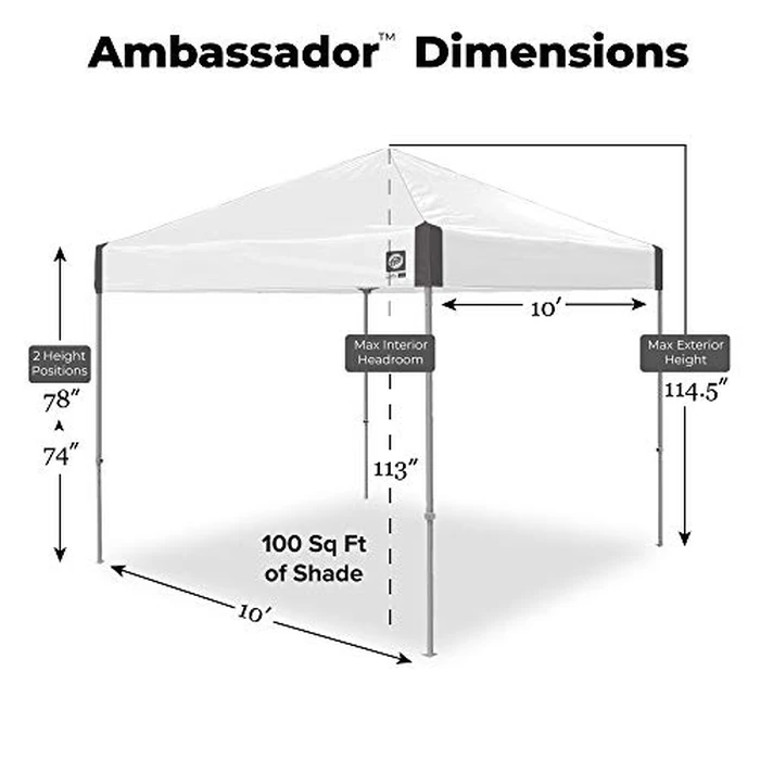 E-Z UP Ambassador Instant Pop Up Canopy Tent, 10' x 10', Roller Bag and 4 Piece Spike Set, Slate White by E-Z UP - Image 2