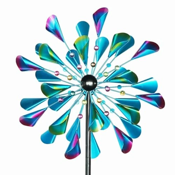 DECOROCA Kinetic Wind Spinners Outdoor - Large Metal Wind Sculptures & Spinners Yard Patio Lawn Garden Decorations, Windmill Clearance with Stable Metal Stake(Peacock-Blue) by Decoroca - Used - Very Good condition - US$54.06