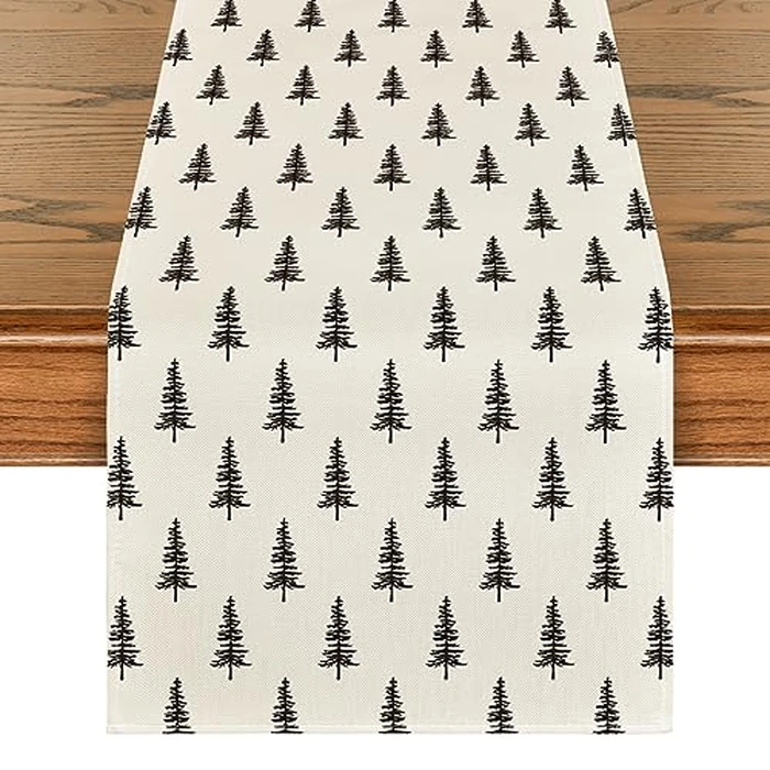 Artoid Mode Beige Xmas Tree Christmas Table Runner, Seasonal Winter Kitchen Dining Table Decoration for Home Party Decor 13x120 Inch by Artoid Mode - Image 1