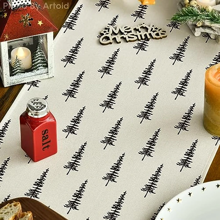 Artoid Mode Beige Xmas Tree Christmas Table Runner, Seasonal Winter Kitchen Dining Table Decoration for Home Party Decor 13x120 Inch by Artoid Mode - Image 3