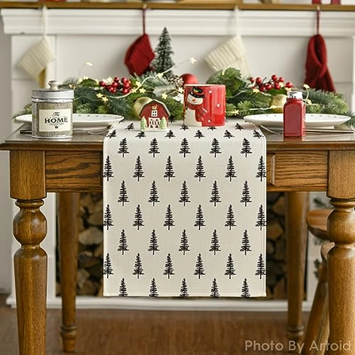 Artoid Mode Beige Xmas Tree Christmas Table Runner, Seasonal Winter Kitchen Dining Table Decoration for Home Party Decor 13x120 Inch by Artoid Mode - Image 7