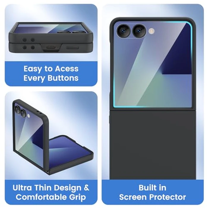 Ruky for Z Flip 7 Case, Full Body Cover Anti-Scratches Shockproof Hard PC Ultra-Thin, Support Wireless Charging Protective Phone Cover for Samsung Galaxy Z Flip 7, Black by Ruky - Image 3