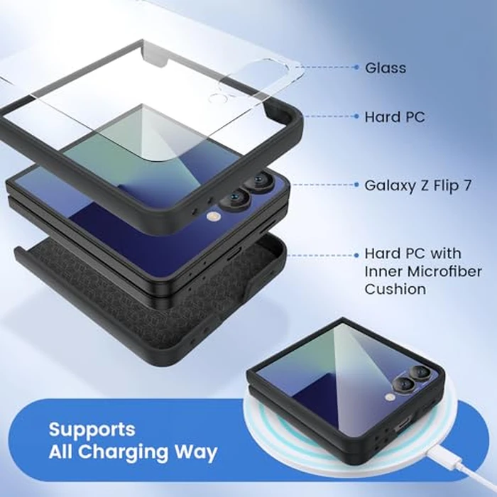 Ruky for Z Flip 7 Case, Full Body Cover Anti-Scratches Shockproof Hard PC Ultra-Thin, Support Wireless Charging Protective Phone Cover for Samsung Galaxy Z Flip 7, Black by Ruky - Image 4