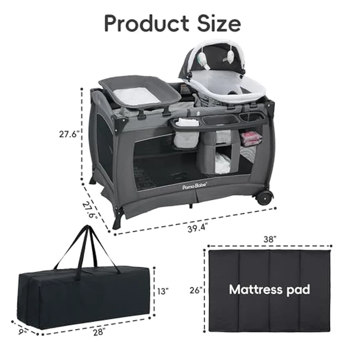 Pamo Babe Pack and Play with Bassinet Baby Playpen Foldable Playard with Changing Table Portable 4 in 1 Baby Playard by Pamo babe - Image 2