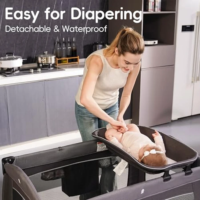 Pamo Babe Pack and Play with Bassinet Baby Playpen Foldable Playard with Changing Table Portable 4 in 1 Baby Playard by Pamo babe - Image 5