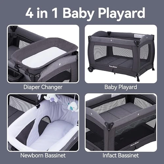 Pamo Babe Pack and Play with Bassinet Baby Playpen Foldable Playard with Changing Table Portable 4 in 1 Baby Playard by Pamo babe - Image 6