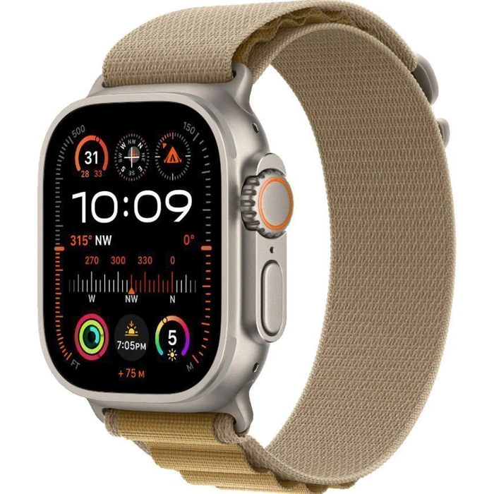 Apple Watch Ultra 2 (Cellular + GPS) - 64GB - 49mm - Titanium Titanium Case with Tan Textile Alpine Loop Band - Large Size by Apple - Image 2