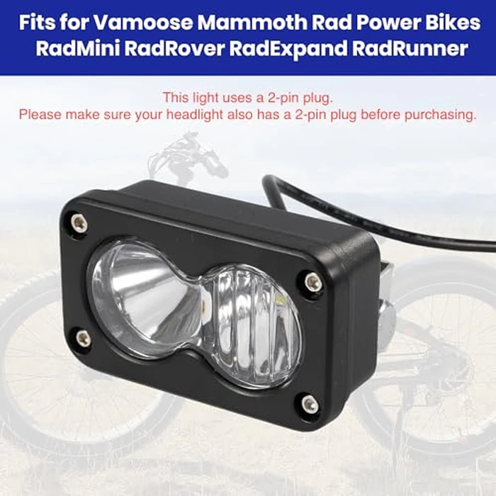 Headlight for Vamoose Mammoth Rad Power Bikes RadMini RadRover RadExpand RadRunner E-bike, 6000K 20W Waterproof E-bike Light（2 Pin） by generic - Image 2