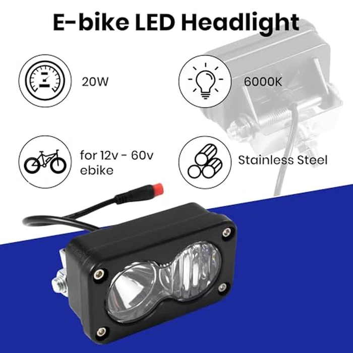 Headlight for Vamoose Mammoth Rad Power Bikes RadMini RadRover RadExpand RadRunner E-bike, 6000K 20W Waterproof E-bike Light（2 Pin） by generic - Image 3