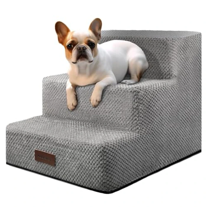 Aodisman Dog Stairs for Small Dogs, 3-Step Non-Slip Pet Stairs for Couch Sofa and Chair, Dog Bed Stairs for Puppy, Older Cat,Grey,13.6" H by aodisman - Used - Very Good condition