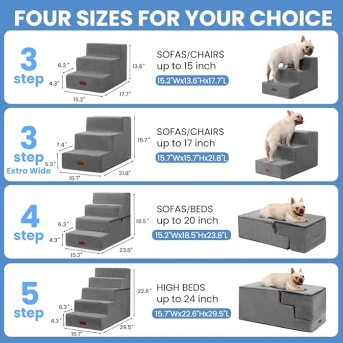 Aodisman Dog Stairs for Small Dogs, 3-Step Non-Slip Pet Stairs for Couch Sofa and Chair, Dog Bed Stairs for Puppy, Older Cat,Grey,13.6" H by aodisman - Image 5