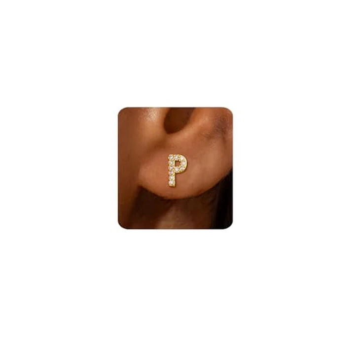 MUMREUES Gold Earrings for Women Trendy 14K Gold Plated Cubic Zirconia Initial P Letter Stud Earrings Simple Small Minimalist Dainty Cute Hypoallergenic Earrings Jewelry Gifts by MUMREUES - Used - Like New condition - US$5.22