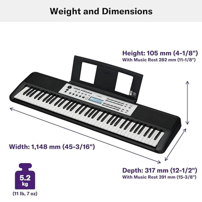 Yamaha YPT-W320 76 Touch Sensitive Key Portable Keyboard for Beginners with Music Rest, Power Adapter by Yamaha - Image 3