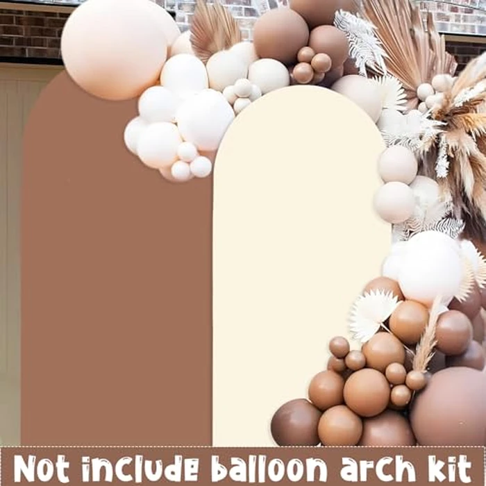 CORNER LACE 2PCS Arch Backdrop Covers Brown Cream Color (7.2ft+6ft), 2 Sided Spandex Fitted Arch Stand Covers Background for Graduation Wedding Baby Shower Birthday Bridal Shower Party Decorations by CORNER LACE - Image 3