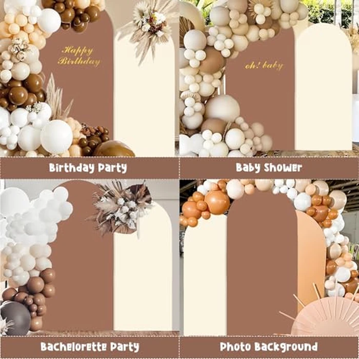 CORNER LACE 2PCS Arch Backdrop Covers Brown Cream Color (7.2ft+6ft), 2 Sided Spandex Fitted Arch Stand Covers Background for Graduation Wedding Baby Shower Birthday Bridal Shower Party Decorations by CORNER LACE - Image 4