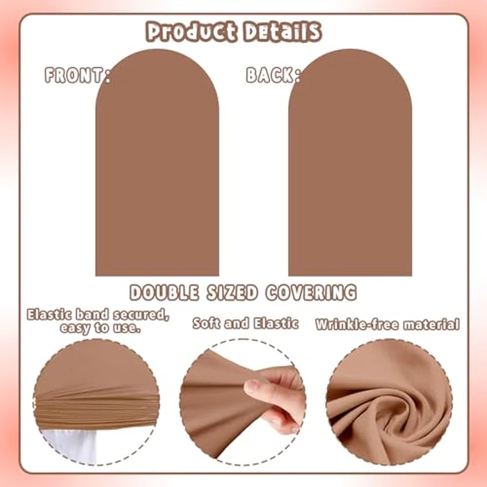 CORNER LACE 2PCS Arch Backdrop Covers Brown Cream Color (7.2ft+6ft), 2 Sided Spandex Fitted Arch Stand Covers Background for Graduation Wedding Baby Shower Birthday Bridal Shower Party Decorations by CORNER LACE - Image 5
