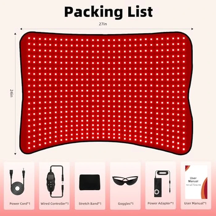 Red Light Therapy Mat for Body, Near Infrared Light Therapy Pad with 660nm & 850nm Wavelength, Home Use for Back Belly Knee Joint Muscle Comfort 600 LEDs 27"x24" by Morespond - Image 8