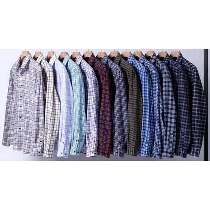 JEMITOP Men's Transitional Weather Long Sleeve Slim Fit Button Down Shirts Business Casual Button up Plaid Dress Shirt Blue Black Gingham L by JEMITOP - Used - Like New condition