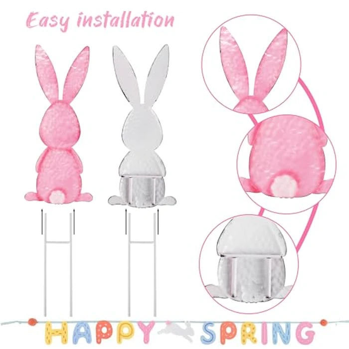 Treewoll5 Packs Easter Garden Stakes Decorations, Metal Bunny Yard Signs, Adorable Rabbit Stakes in Five Colors for Courtyard Patio Spring Lawn Holiday Outdoor Display Props by Treewoll - Image 3