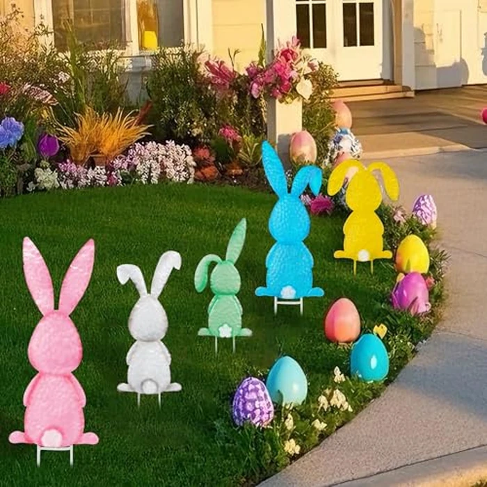 Treewoll5 Packs Easter Garden Stakes Decorations, Metal Bunny Yard Signs, Adorable Rabbit Stakes in Five Colors for Courtyard Patio Spring Lawn Holiday Outdoor Display Props by Treewoll - Image 5