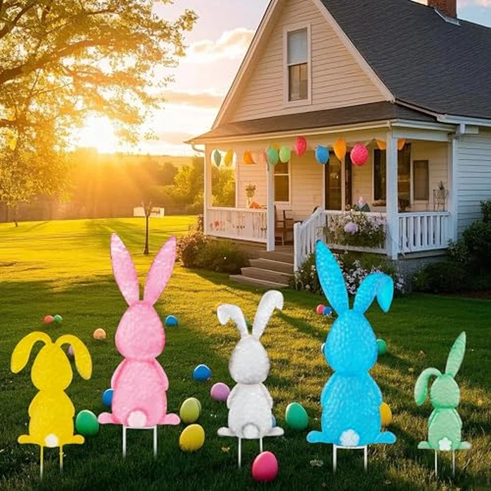 Treewoll5 Packs Easter Garden Stakes Decorations, Metal Bunny Yard Signs, Adorable Rabbit Stakes in Five Colors for Courtyard Patio Spring Lawn Holiday Outdoor Display Props by Treewoll - Image 6
