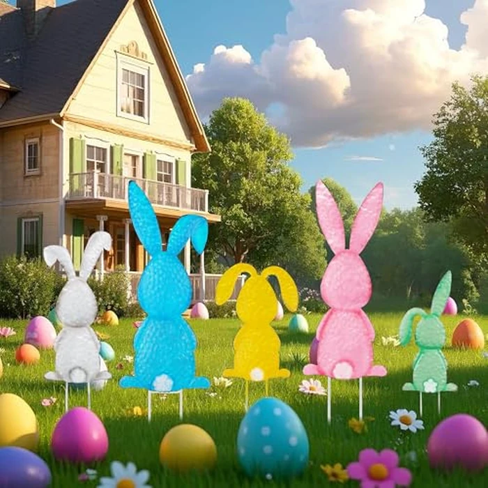 Treewoll5 Packs Easter Garden Stakes Decorations, Metal Bunny Yard Signs, Adorable Rabbit Stakes in Five Colors for Courtyard Patio Spring Lawn Holiday Outdoor Display Props by Treewoll - Image 8