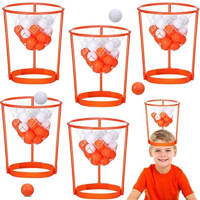 Head Hoop Basketball Party Game Set for Kid Adult Carnival Game Portable Adjustable Basket Net Headband with Balls for Birthday Carnival Office Indoor Outdoor Activity Fun Gift Back to School(33 Pcs) by HyDren - Used - Very Good condition - US$17.55