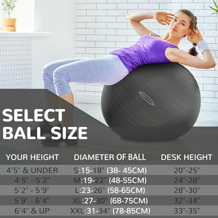 Fitvids Anti-Burst and Slip Resistant Exercise Ball Yoga Ball Fitness Ball Birthing Ball with Quick Pump, 2,000-Pound Capacity, 19-22 inch, M by Fitvids - Image 2