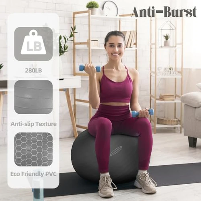 Fitvids Anti-Burst and Slip Resistant Exercise Ball Yoga Ball Fitness Ball Birthing Ball with Quick Pump, 2,000-Pound Capacity, 19-22 inch, M by Fitvids - Image 4