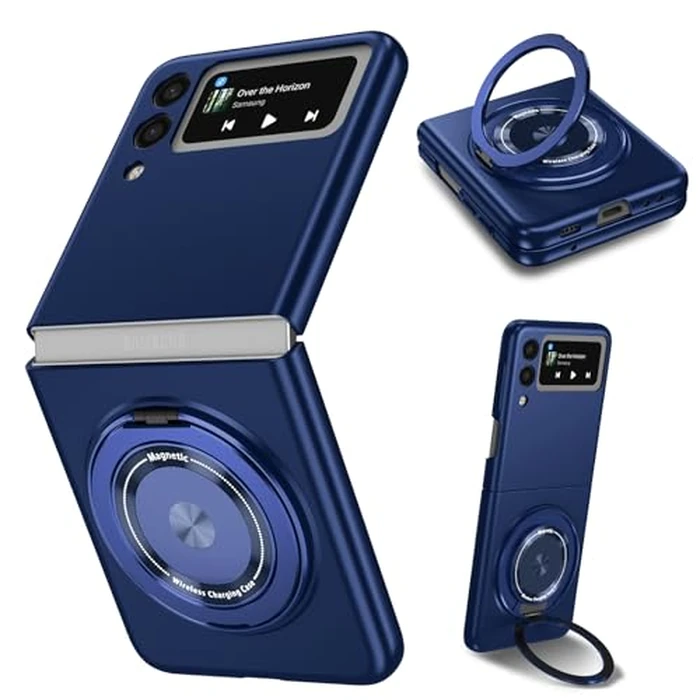 Magnetic Case for Samsung Galaxy Z Flip 3, [Compatible with MagSafe] Military Grade Shockproof Slim fit Samsung Z Flip 3 Phone Case with Magnetic Ring Kickstand Blue by Fudley - Used - Acceptable condition - US$15.79