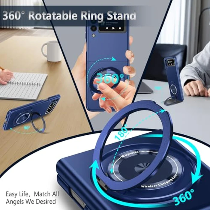 Magnetic Case for Samsung Galaxy Z Flip 3, [Compatible with MagSafe] Military Grade Shockproof Slim fit Samsung Z Flip 3 Phone Case with Magnetic Ring Kickstand Blue by Fudley - Image 3