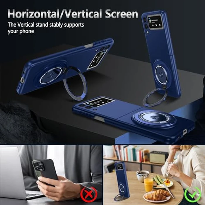 Magnetic Case for Samsung Galaxy Z Flip 3, [Compatible with MagSafe] Military Grade Shockproof Slim fit Samsung Z Flip 3 Phone Case with Magnetic Ring Kickstand Blue by Fudley - Image 4