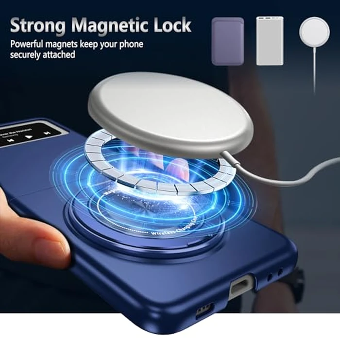 Magnetic Case for Samsung Galaxy Z Flip 3, [Compatible with MagSafe] Military Grade Shockproof Slim fit Samsung Z Flip 3 Phone Case with Magnetic Ring Kickstand Blue by Fudley - Image 5