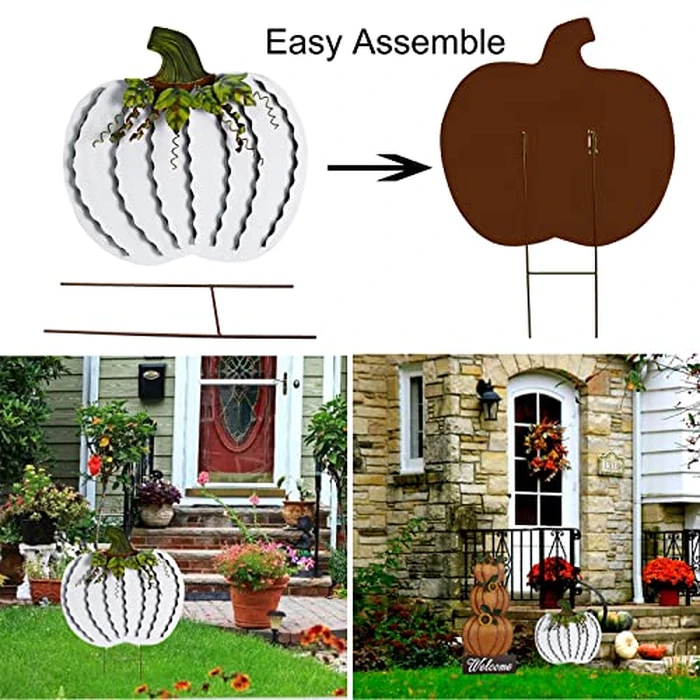 26"H Metal Pumpkin Yard Stake Outdoor Fall Decor Rustic Pumpkin Garden Stake Autumn Yard Sign Pumpkin Lawn Ornaments for Porch Garden Home Patio Harvest Thanksgiving Halloween Decorations by K KILIPES - Image 5