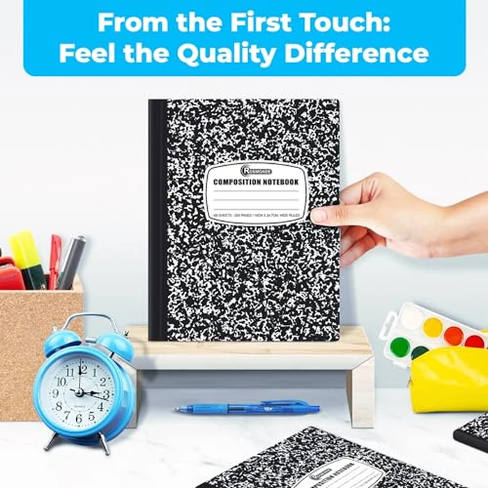 Rosmonde Composition Notebook Wide Ruled 5 Pack, 200 Pages (100 Sheets), 9-3/4 x 7-1/2, Back to School Supplies, Notebooks for School, Office Supplies, Notebooks for Work, Wide Ruled Notebook by Rosmonde - Image 4