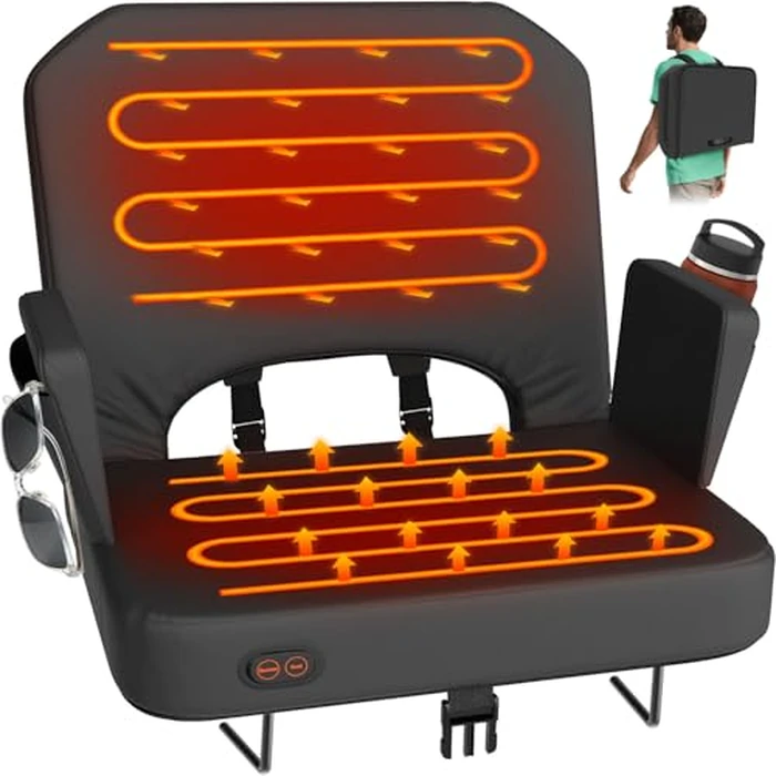 HOPERAN Heated Stadium Seats for Bleachers with Back Support - 3 Levels Bleacher Chairs with Back and Cushion and Armrest, Wide & Thick Padded Bleacher Seats, Stadium Chairs for Outdoor Sports Games by HOPERAN - Used - Very Good condition