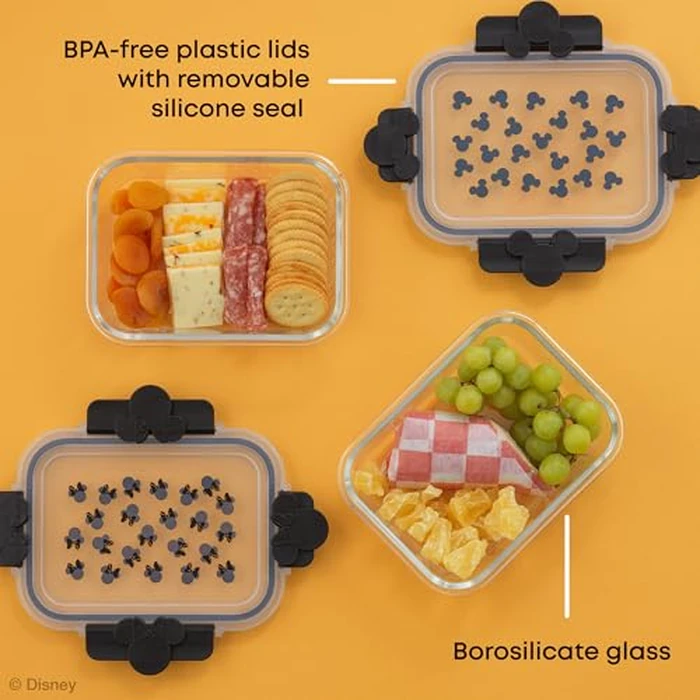 JoyJolt Disney Mickey & Minnie Glass Food Storage Containers with Lids, 2 Airtight Borosilicate Glass Storage Containers with Lids for Kitchen, Reusable Meal Prep Container, Disney Gifts | Black by JoyJolt - Image 4