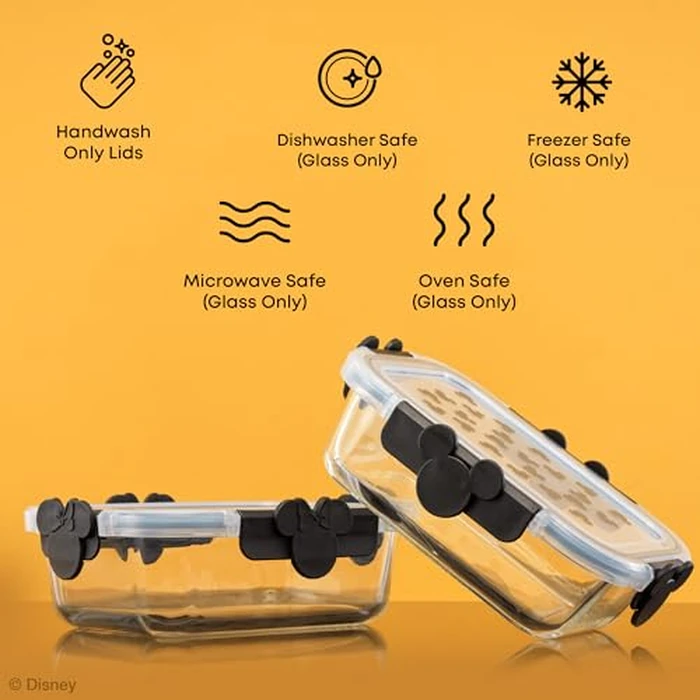 JoyJolt Disney Mickey & Minnie Glass Food Storage Containers with Lids, 2 Airtight Borosilicate Glass Storage Containers with Lids for Kitchen, Reusable Meal Prep Container, Disney Gifts | Black by JoyJolt - Image 6