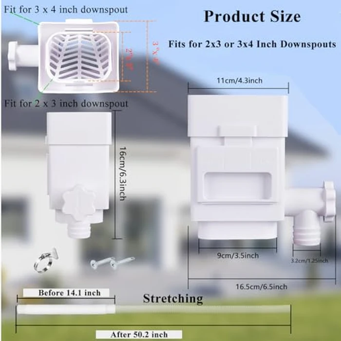 MISDENK Rain Barrel Diverter Kit, Downspout Diverter Fits for 2x3 or 3x4 Inch Gutter Downspouts, Rainwater Collection System with Adjustable Valve and Filter - White by MISDENK - Image 5