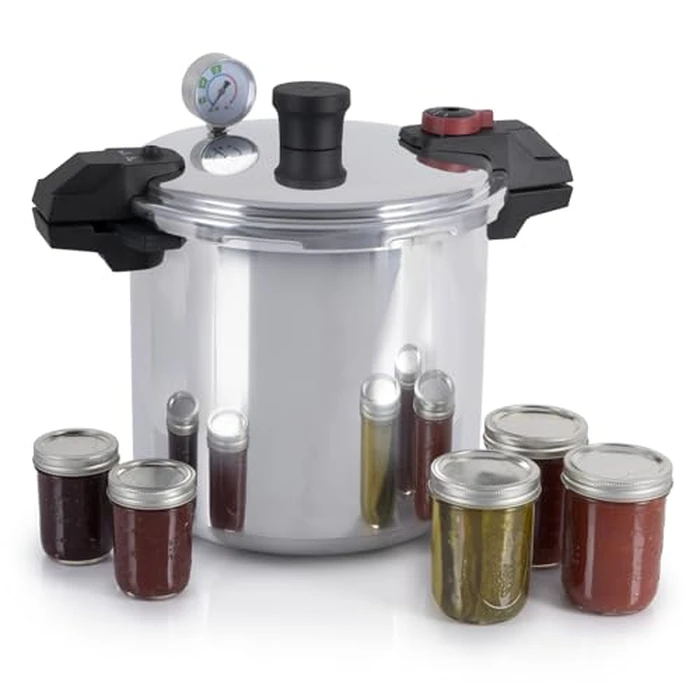 T-fal 22-Quart Aluminum Pressure Canner, 3 PSI Settings, Home Canning, Includes Racks & Canning Guide, Large Capacity, Pressure & Water Bath Canning for Vegetables, Meats, Seafood & Fruits, Silver by T-Fal - Image 1
