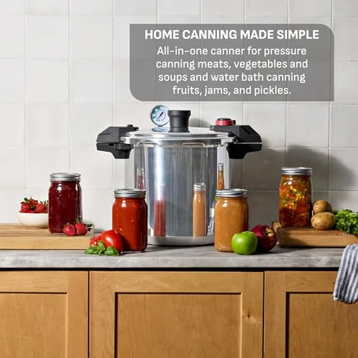 T-fal 22-Quart Aluminum Pressure Canner, 3 PSI Settings, Home Canning, Includes Racks & Canning Guide, Large Capacity, Pressure & Water Bath Canning for Vegetables, Meats, Seafood & Fruits, Silver by T-Fal - Image 3