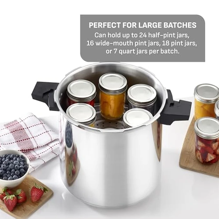 T-fal 22-Quart Aluminum Pressure Canner, 3 PSI Settings, Home Canning, Includes Racks & Canning Guide, Large Capacity, Pressure & Water Bath Canning for Vegetables, Meats, Seafood & Fruits, Silver by T-Fal - Image 4
