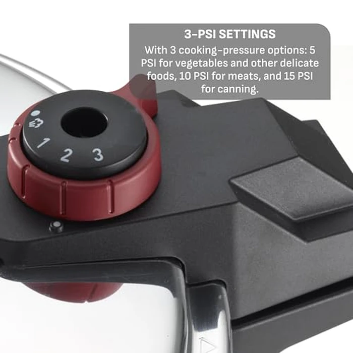 T-fal 22-Quart Aluminum Pressure Canner, 3 PSI Settings, Home Canning, Includes Racks & Canning Guide, Large Capacity, Pressure & Water Bath Canning for Vegetables, Meats, Seafood & Fruits, Silver by T-Fal - Image 5